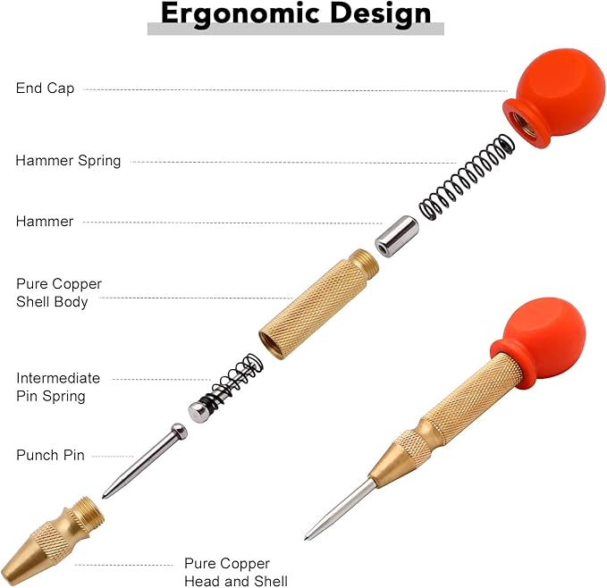4 Pack 5 Inch and 6 Inch Automatic Center Punch Set, Adjustable Spring Loaded Center Punch and Metal Engraving Pen for Metal Wood Working with Tool Storage Bag