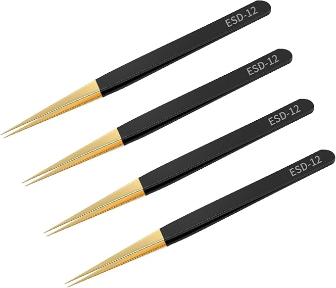 4pcs ESD-12 black and gold high-end tweezers, anti-static tweezers, stainless steel tweezers, card box packaging