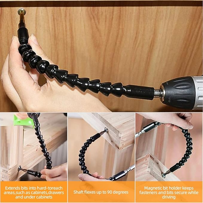 11.7in Flexible Screwdriver Bit Extension Kit - 10pc Set with 90째 Angled Bits and Soft Shaft Adaptors
