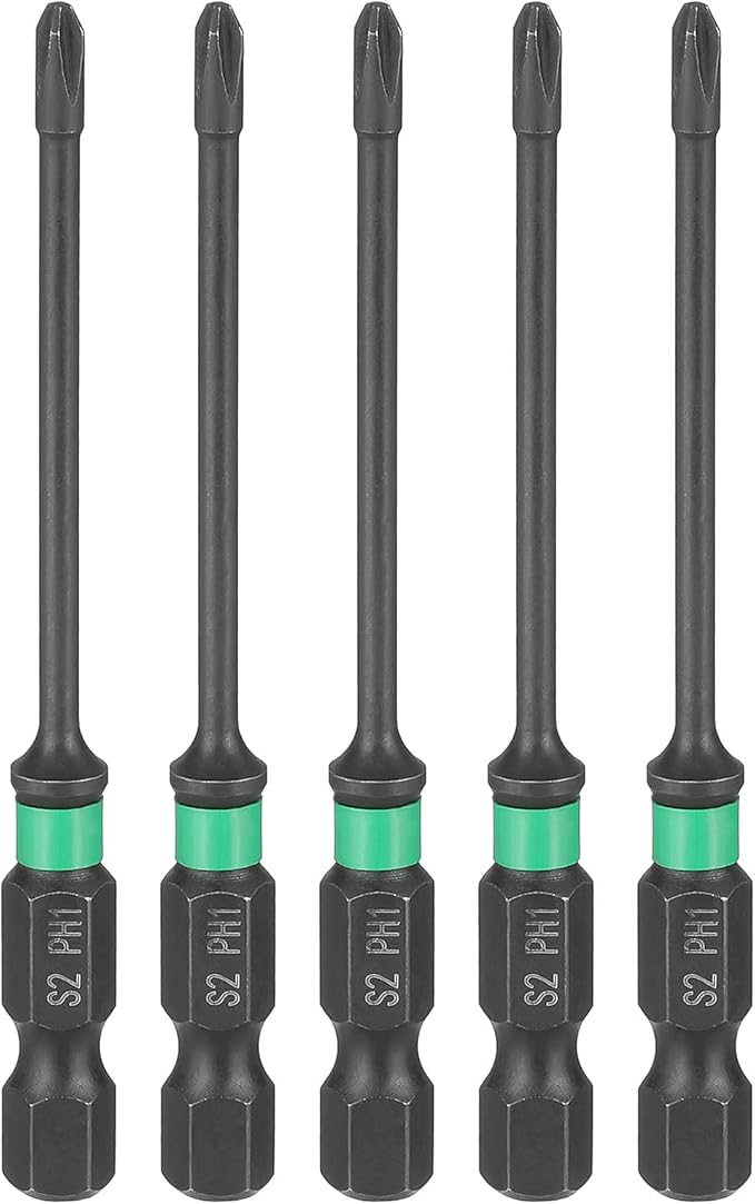 HARFINGTON 5pcs #1 Impact Phillips Screwdriver Bit PH1 1/4" Hex Shank 3" (75mm) Length 0.1" Rod Magnetic Cross Head Drill Bits S2 Steel Industrial Screw Drivers for Impact Power Tools