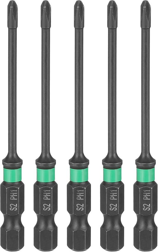 HARFINGTON 5pcs #1 Impact Phillips Screwdriver Bit PH1 1/4" Hex Shank 3" (75mm) Length 0.1" Rod Magnetic Cross Head Drill Bits S2 Steel Industrial Screw Drivers for Impact Power Tools
