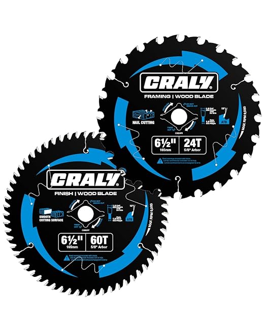 CRALY 6-1/2 Inch 24&60 Teeth Wood Cutting Framing/Fine Finish Circular Saw Blade, 5/8 Inch Arbor, Carbide Tipped, Thin Kerf, Black Ice™ Coating, for Plywood, MDF, OSB, Laminated, 2-Pack(C062460-2C)