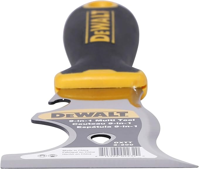 DEWALT 9-in-1 Painter's Tool | Straight Scraper, Curved Scraper, Gouger, Roller Cleaner, Can Opener, Bottle Opener, Nail Puller, Screwdriver, Hammer | Carbon Steel w/Soft Grip Handle | DXTT-2-200