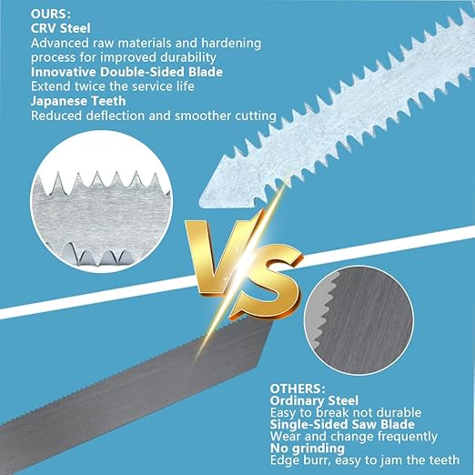 6 Inch Double-Sided Tooth Reciprocating Saw Blades,5TPI Replaceable Blades for Wood Pruning, Japanese Saw Blades Suitable for Tree Cutting (5-Pack)
