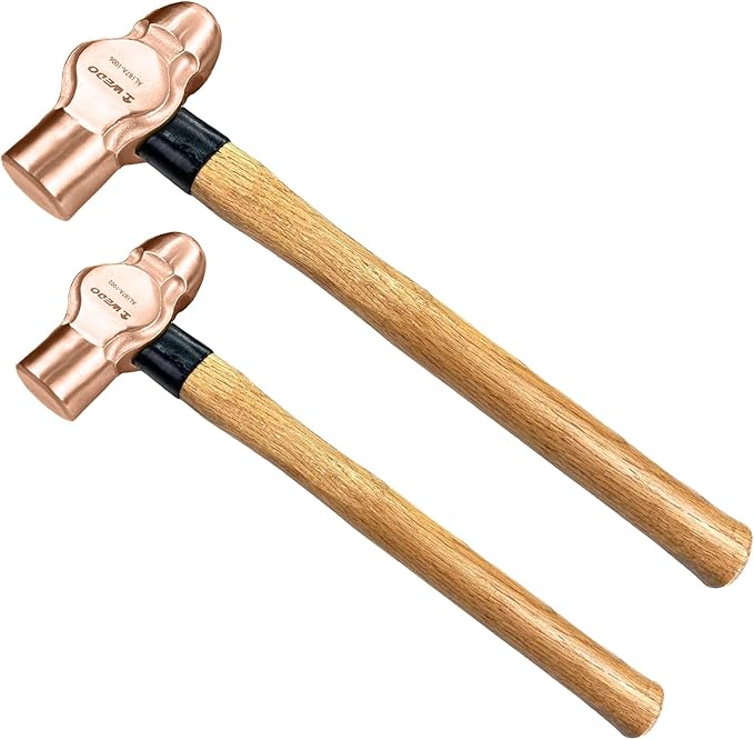 WEDO 2PCS Ball Pein Hammer,1/2lb+1lb Non-Sparking Ball Peen Hammer with Wooden Handle, Beryllium Copper,Non-Magnetic,Die-forged,Corrosion Resistant,BAM & FM Certificate,DIN Standard