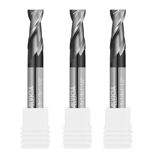 3PCS 1/8" Micrograin Carbide Square End Mill Set 2 Flute HRC 55 AlTiN Coating End Milling Bits for Milling Alloy Steels, Hardened Steel, CNC Router Bits