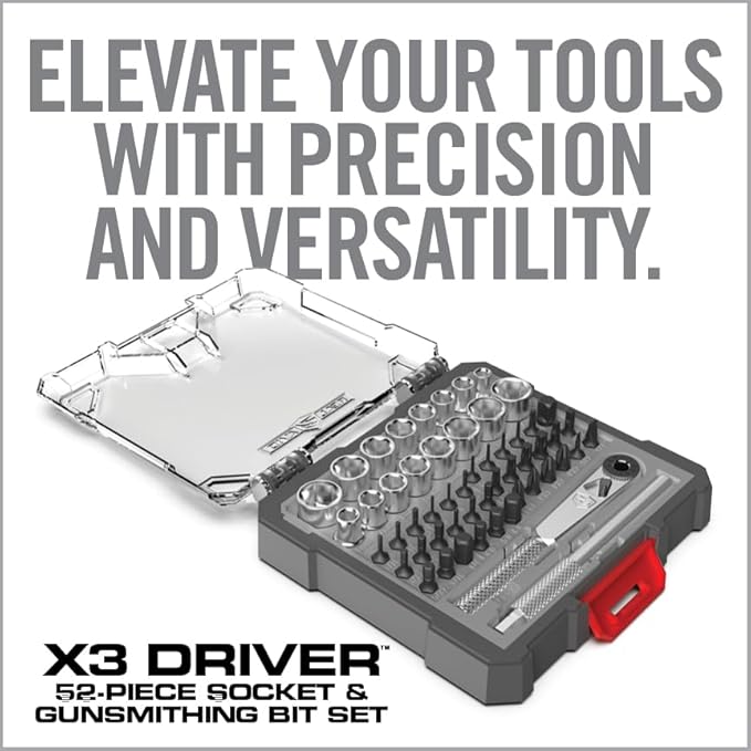 Real Avid X3 52-Piece Socket & Bit Set - 3-in-1 Screwdriver Ratchet T-Handle, Tool Set Includes 16 Socket Wrench Set, 36 Bits with 1/4" Socket Adapter