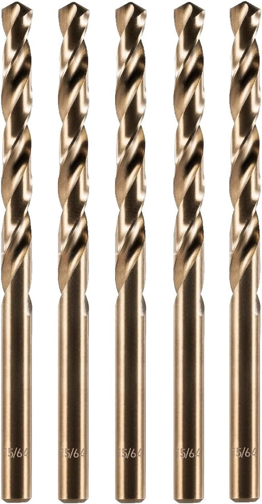 amoolo 15/64" inch Cobalt Drill Bits(5Pcs), M35 HSS Metal Jobber Length Twist Drill Bit Set for Hard Metal, Stainless Steel
