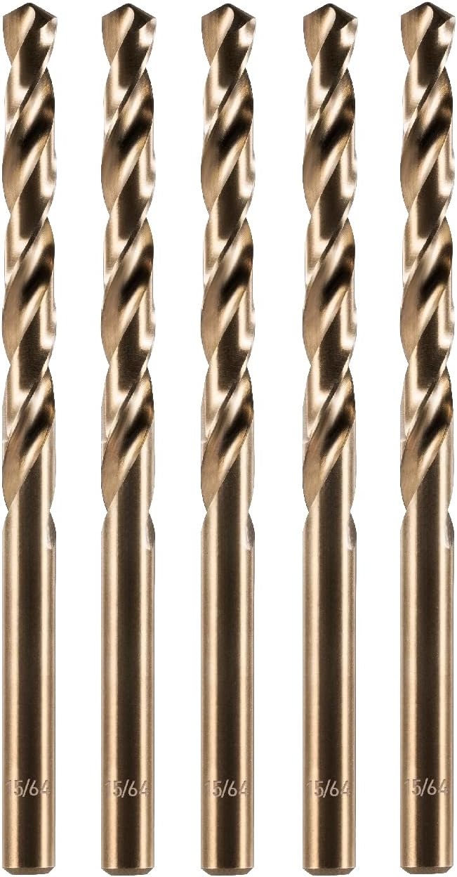 amoolo 1/2" inch Cobalt Drill Bits(5Pcs), M35 HSS Metal Jobber Length Twist Drill Bit Set for Hard Metal, Stainless Steel