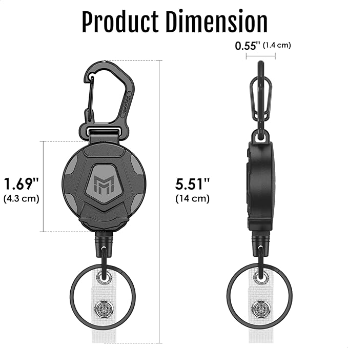 MNGARISTA 2-Pack Retractable Keychain, Heavy Duty Carabiner Badge Holder, Tactical ID Badge Reel Key Chain with 31.5??Steel Retractable Cord, 8.0 oz