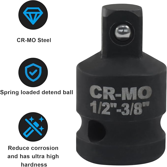 1/2" Female to 3/8" Male Impact Socket Adapter, Black Wrench Socket Adapter For Impact Driver