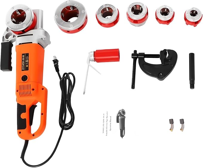 Electric Pipe Threader Kit 1/2 to 2 Inch Portable Electric Pipe Threading Tool, 2300W Handheld Ratchet Pipe Threader Machine with 6 Dies for Galvanized Pipes, Iron, Steel & Plastic Pipes