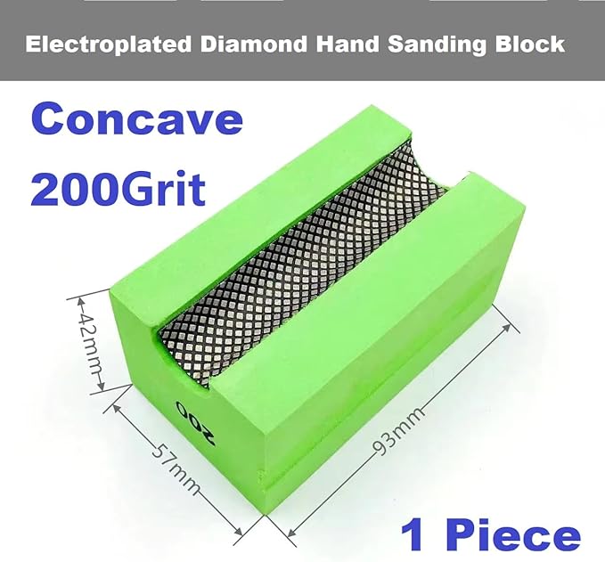Concave Electroplated Diamond Sanding Block, 200 Grit Curved Polishing Pad for Grinding Trimming Granite Marble Glass Stone Tile Wood (1 Piece)