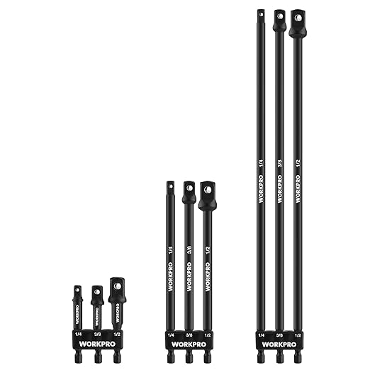 WORKPRO 9-Piece Socket Adapter Extension Set, 1/4, 3/8, 1/2-Inch Drive, 1/4-Inch Hex Shank, Impact Grade Extension Bit With Holder For Power Drill & Impact Driver