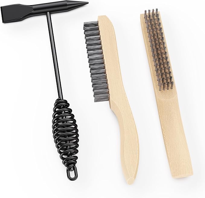 bestarc Welding Chipping Hammer and Wire Brush Set, 10.5" Slag Hammer with Coil Spring Handle, Cone and Vertical Chisel, 9.8" Wire Brush for Rust, Spatter Removal