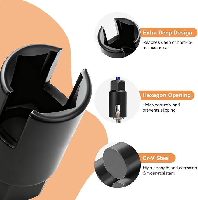 SUNJOYCO 9 PCS Wing Nut Driver Bit Set, CR-V Steel Power Wingnut Socket Bits with Bit Holder Keychain, 1/4 In Hex Shank Nut Driver for Wingnut, Eye Bolt, Screw Hook, Wire Twisting, 9mm 12mm 15mm 18mm