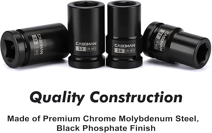 CASOMAN 8 Pieces 1-Inch Drive Deep Impact Socket Set, CR-MO, Metric, 6-Point, Heavy Duty Wheel Impact Socket Set