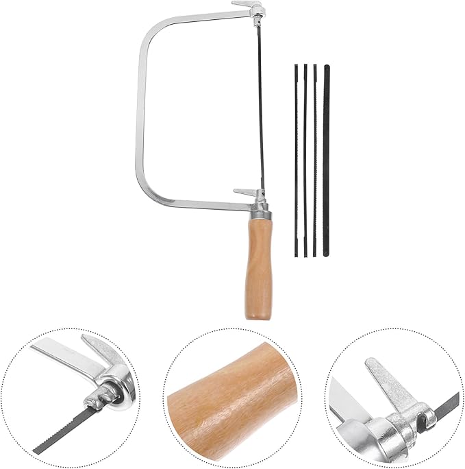 1 Set of Woodworking Coping Saw, Engraving Saw Coping, Woodworking Japanese Tables With 4Pcs Replacement Blades for Wood Board Plastic and Metal Cutting