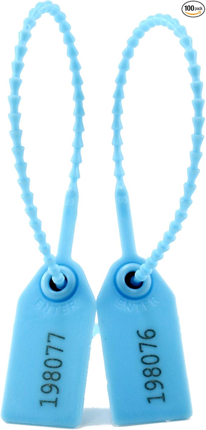 Plastic Tamper Seals, Zip Ties for Fire Extinguishers Pull Tite Security Tags Numbered Disposable Self-Locking Signage Tie 250mm Length (100 PCS, Light Blue)