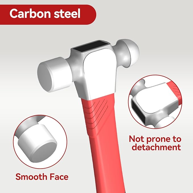 16oz Ball Peen Hammer with 376pcs Nails Set Metalworking Tool Carbon Steel Head Ball Pein Hammer 13.4" Shock Absorbing Fiberglass Handle with Textured Rubber Grip