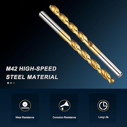 PATIKIL 6.3mm Drill Bit, M42 8% Cobalt High-Speed Steel Jobber Straight Shank 135° Titanium Nitride (TiN) Coated for Hard Metal Stainless Steel - 1 Pack