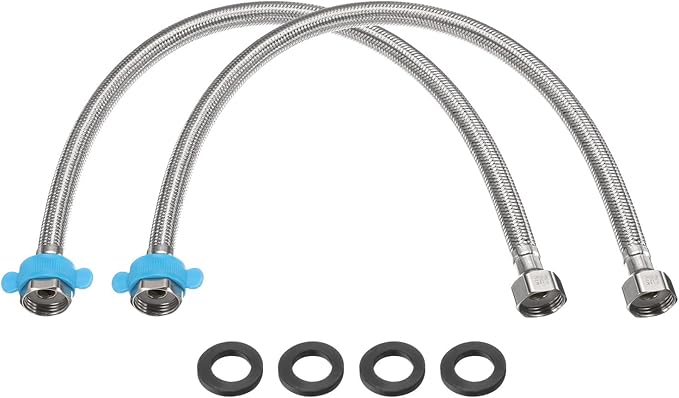 uxcell 2Pcs 20" Faucet Supply Lines Connector Stainless Steel Braided Long Faucet Connector G1/2 Female Compression Thread x G1/2 Female Straight Thread for Kitchen Sink Bathroom (Silver)