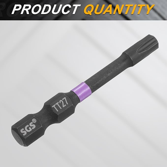 HARFINGTON TT27 Torx Head Impact Screwdriver Bits 1/4" Hex Shank 2" (50mm) Long Magnetic Tamper Proof 6 Point Star Screw Driver Drill Bits Phosphate S2 Steel Power Tools with Hole