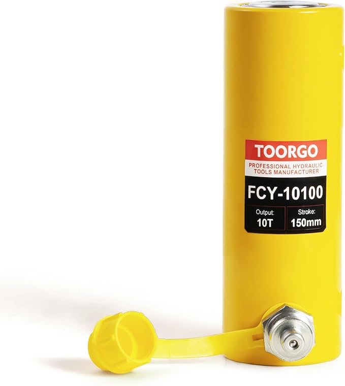 10T 4Inch Stroke Porta Power Single Acting Lifting Cylinder for Shipbuilding, Machinery and Industry, Automatically Retract Split Hydraulic Cylinder Jack, Yellow