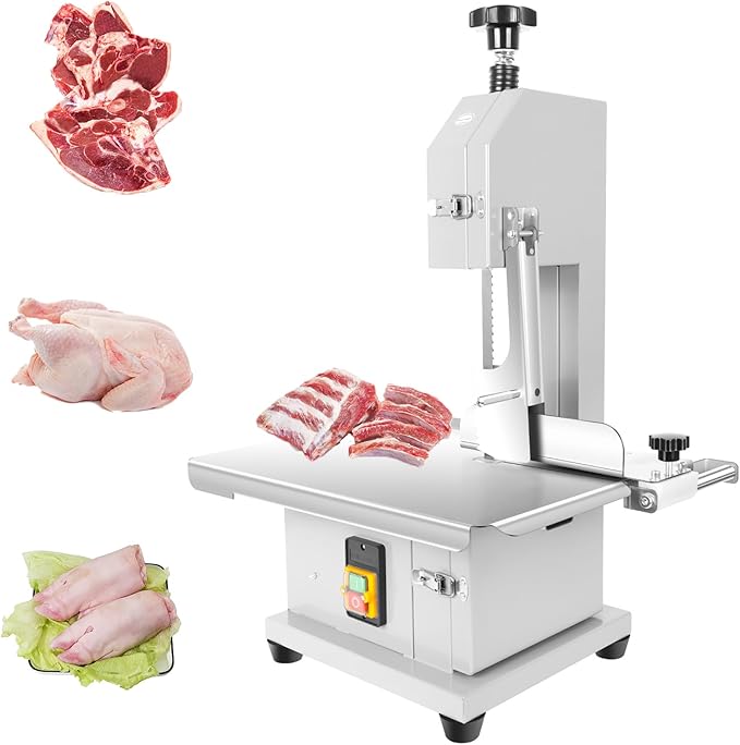 1500W Electric Bone Saw Machine, 19x14" Stainless Steel Worktable, Cuts 0.04-5.0" Thickness, Frozen Meat Cutter with 8 Blades Included, Commercial Bandsaw Machine for Rib Pork Beef