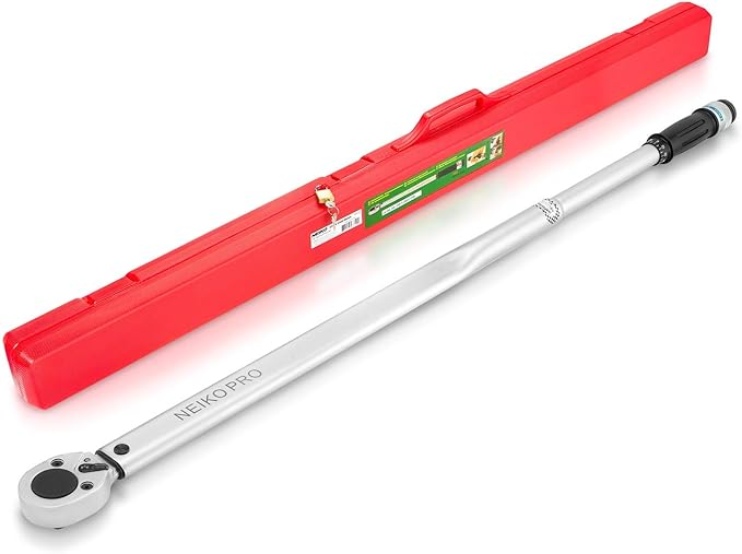 Neiko PRO 03710B 3/4-Inch-Drive Adjustable SAE Torque Wrench with Torque Click Settings of 100??00 Foot-Pound, Made with CrV Steel, 48-Inch Length