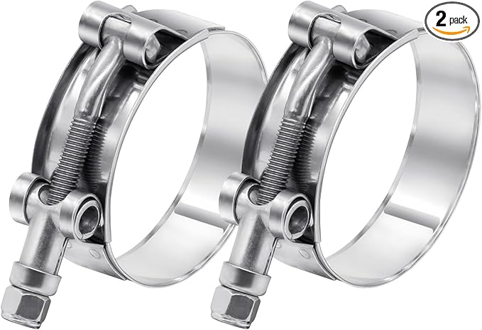 2 Pack 2 inch T-Bolt Hose Clamps, Stainless Steel_304 Working Range 56mm-64mm for 2" Hose ID, Turbo Intake Intercooler Clamp for Automotive