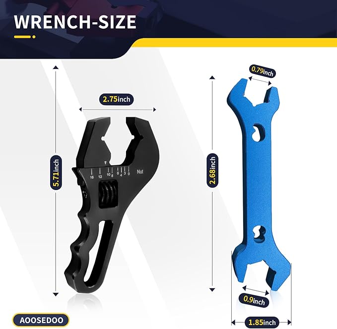 Adjustable AN Wrench AN Fittings Spanner 3AN-16AN Lightweight Aluminum Hex Jaws Small Black. With a Double Hose End Fitting Wrench 6AN Socket-AN8 B-nut Blue