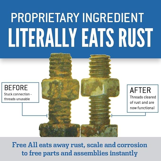 Free All Rust Eater Deep Penetrating Oil, 11 oz Aerosol ??Loosens Rusted Bolts, Nuts, Pipe Connections & Locks ??Industrial-Grade Rust Remover, Silicone-Free, Safe on Paint & Plastic Surfaces, 6-Pack