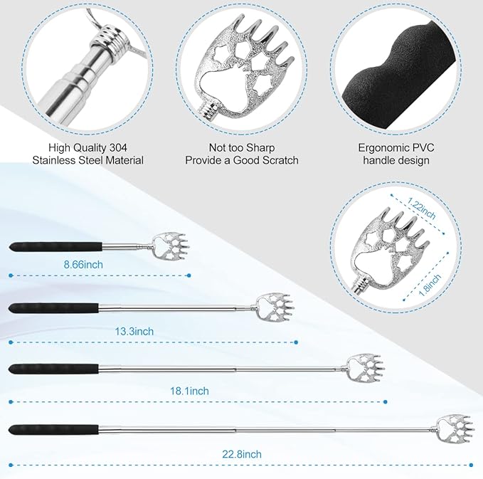 3 Pack Back Scratcher Metal Portable Telescoping with Rubber Handles, Extendable Back Massager Tool with Beautiful Box, White Elephant Stocking Stuffers Gifts for Men Women Christmas Presents