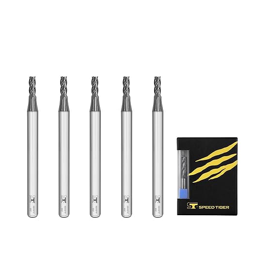 SPEED TIGER Micrograin Carbide Square End Mill - 4 Flute - ISE3/32 4T (5 Pieces, 3/32") - for Milling Alloy Steels, Hardened Steel, Metal & More ??Mill Bits Sets for DIYers & Professionals