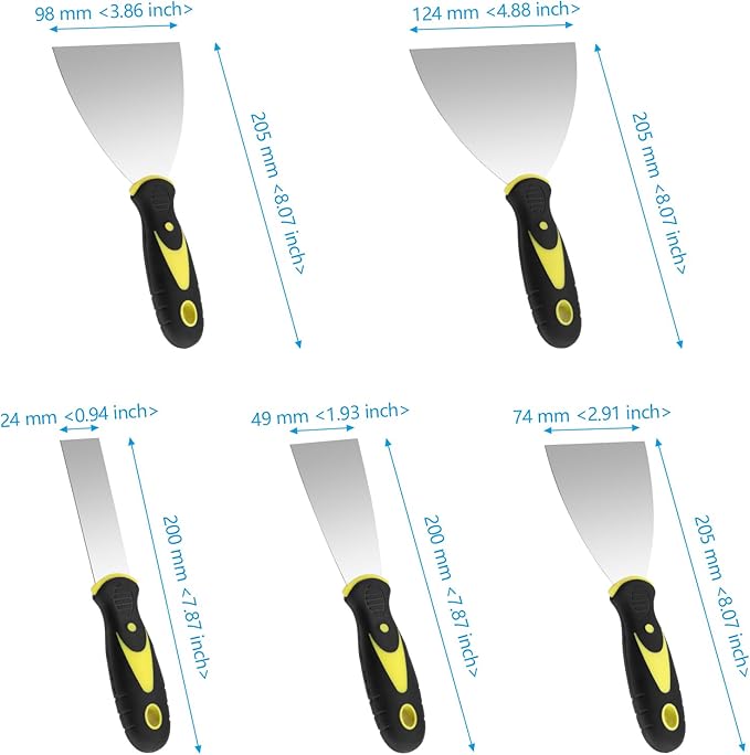 20PCS Putty Knife Set 1, 2, 3, 4, 5 Inch, Stainless Steel Spackle Knives, Metal Knife Scrapers with Non Slip Handles for Drywall Finishing, Plaster Scraping, Decals, and Wallpaper
