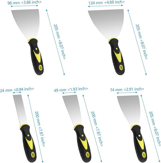 20PCS Putty Knife Set 1, 2, 3, 4, 5 Inch, Stainless Steel Spackle Knives, Metal Knife Scrapers with Non Slip Handles for Drywall Finishing, Plaster Scraping, Decals, and Wallpaper