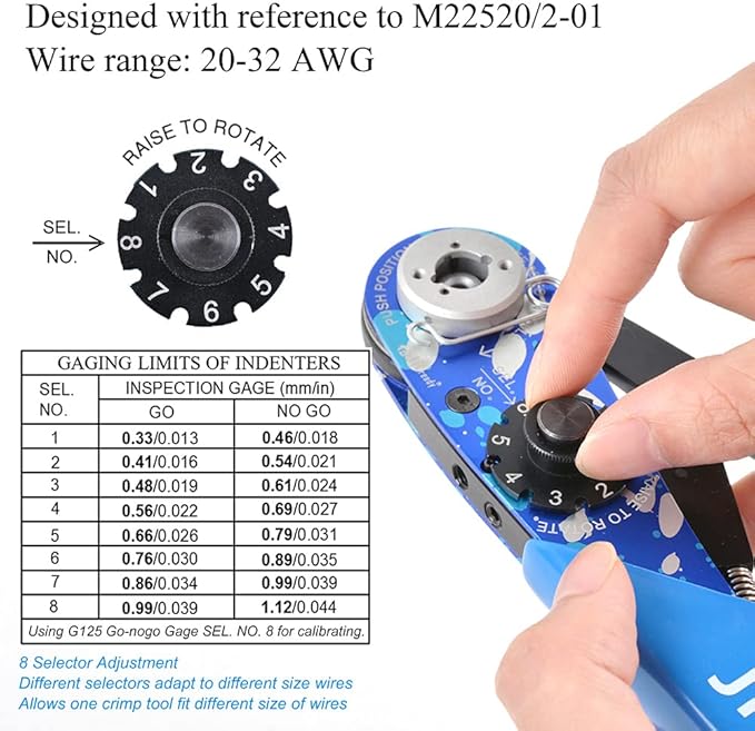 JRready NEW AS2 Adjustable Indent Crimp Tools M22520 2 01 Standard Aviation Crimper for Miniature and Sub-miniature Connectors 32 to 20 AWG wire harness