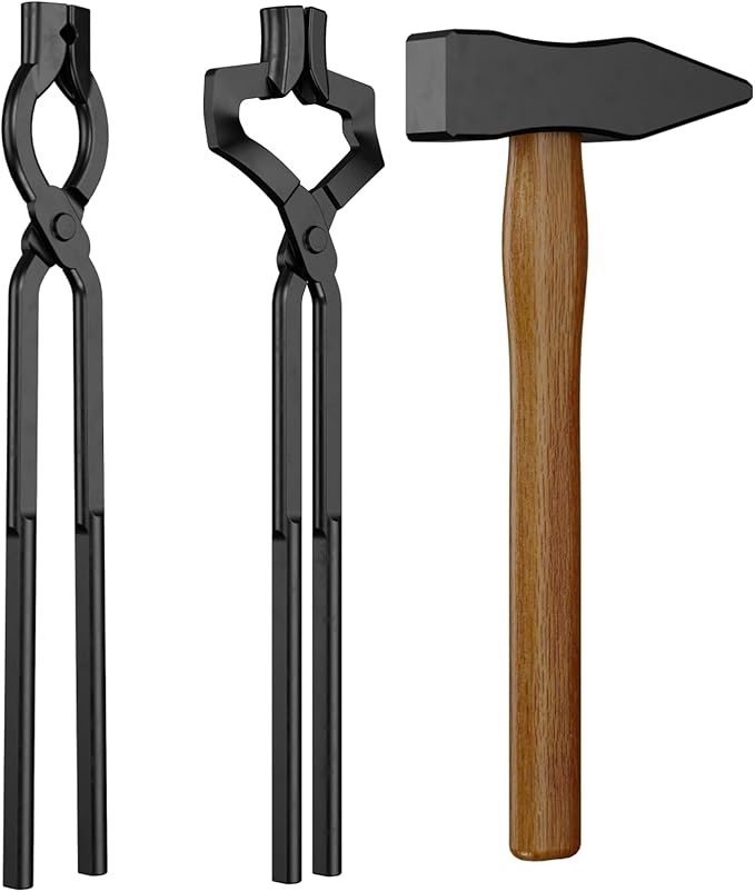 Blacksmith Tongs Set,3PCS Blacksmith Forge Kit for Beginner and Seasoned Blacksmiths, Craftsmen and Bladesmiths