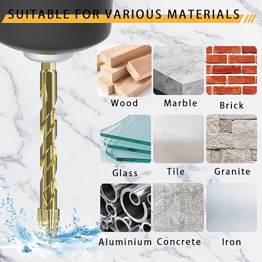 Masonry Drill Bit Set for Ceramic Tile, Concrete Drill Bit with Tungsten Carbide Tip for Marble, Cinder Block, Glass, Brick, Metal, Cement, Concrete, Plastic, Wood, Granite and Wall,5PCS