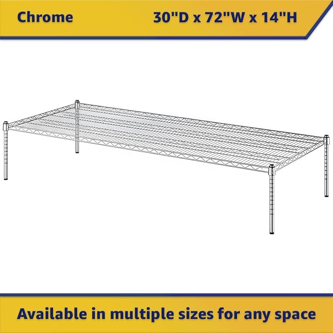 30" x 72" x 14" Chrome Wire Storage Shelf, Dunnage Rack, Commercial 1 Tier Small Shelf