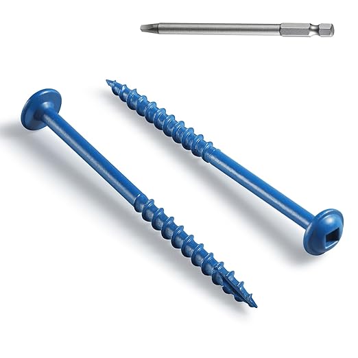 Pocket Hole Screws 2 1/2 Inch, 75Pcs, Anti-Rust Blue Coated Pocket Screws #8 x 2-1/2", Exterior Wood Screws, Coarse Thread, Washer Head Square Drive, Self-Tapping Tip, with Drive Bit