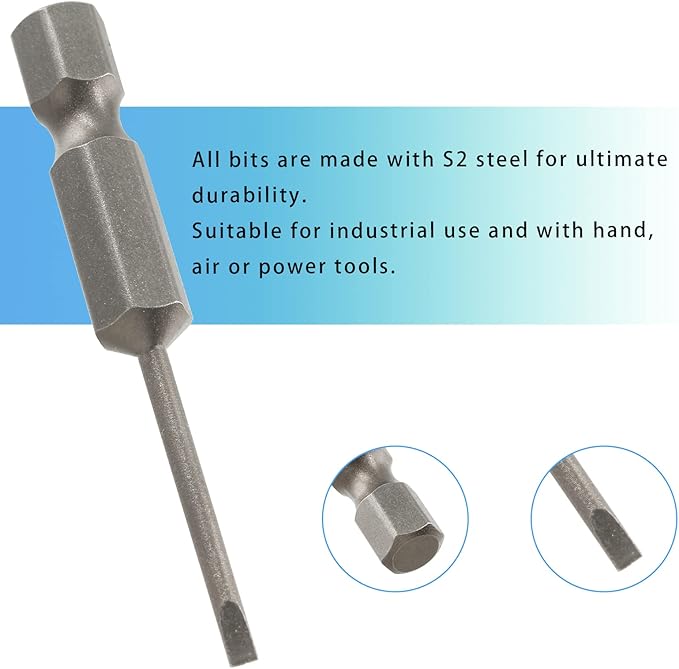 10 Pcs 2.5 Magnetic Slotted Screwdriver Bits S2 Steel Flat Head Screwdriver Bits with 1/4 Inch Hex Shank, 2 Inch Length