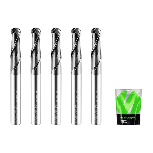 Carbide Ball Nose End Mill 2 Flute 1/4 Inch SHK. and Cutting Dia. 3D Carving, High-Speed and Deep Cutting, AlCrN Coated, Apply for Alloy Steel, Stainless Steel and Various Cast Iron.(5PCS)
