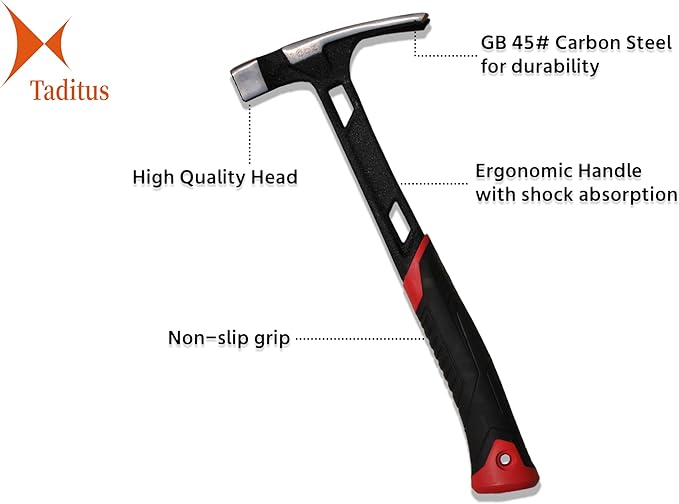 One-Piece Claw Hammer, Black and Red Handle