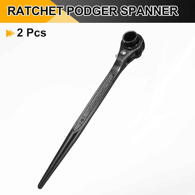 HARFINGTON 2pcs Scaffolding Podger Ratchet Wrench 12mm x 14mm CR-V 12 Point Double Ended Socket Ratcheting Podger Scaffold Spud Spanner Tool for Auto Repair Mechanical Maintenance, Black