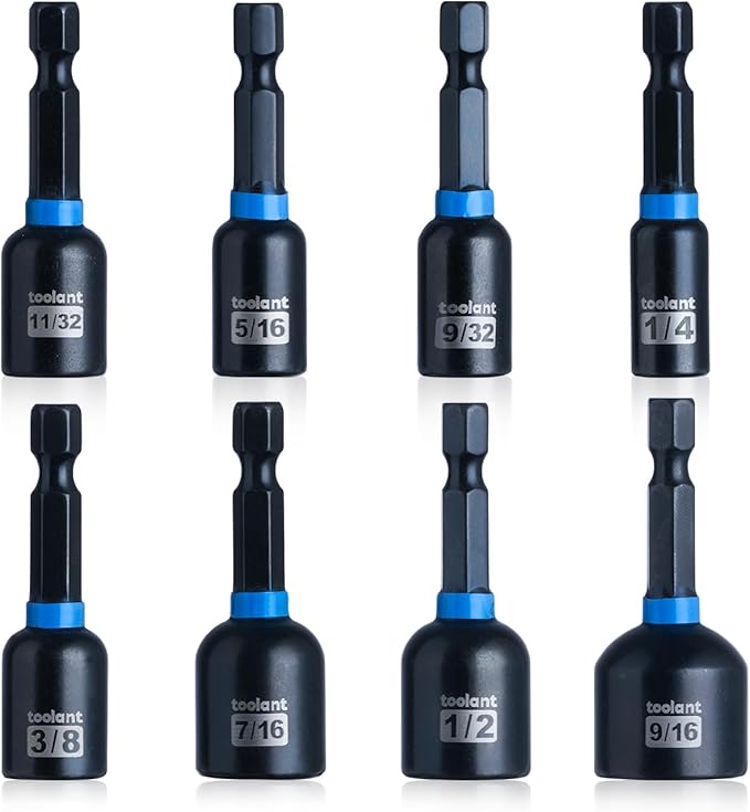 toolant Magnetic Nut Driver Set, 8pcs SAE Impact Driver Bit Set, 1/4''~9/16'' Nut Driver, 1/4'' Quick Change