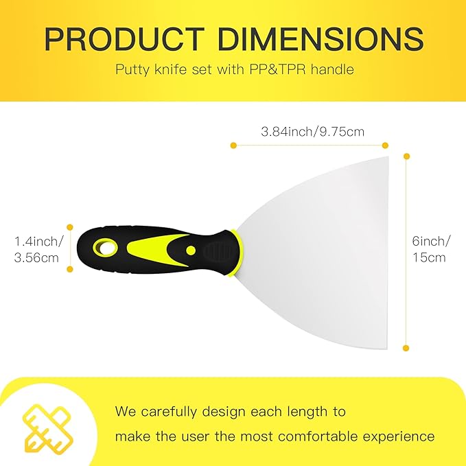 DEKEones Putty Knife Scrapers, 6 Inch Spackle Knife, Metal Scraper Tool for Drywall Finishing, Plaster Scraping, Decals, and Wallpaper