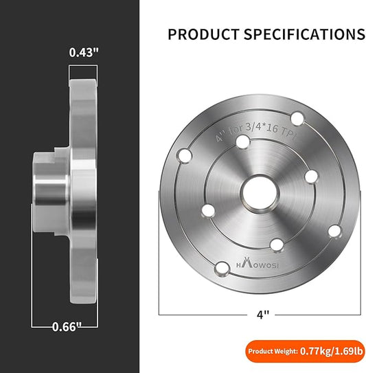 4" Steel Wood Lathe Faceplate,Faceplate for Wood Lathe,Lathe Face Plate Fit for 3/4" x 16TPI Spindle without Screwchuck