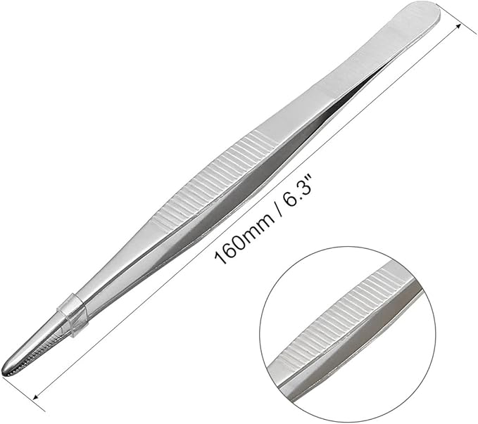 uxcell 1 Pcs 6.3-Inch 430 Stainless Steel Straight Blunt Tweezers with Serrated Tip Daily Garden Tool